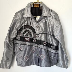 NWT Vintage Alex Kim Silver Metallic Unique Embellished Jacket Women’s Medium